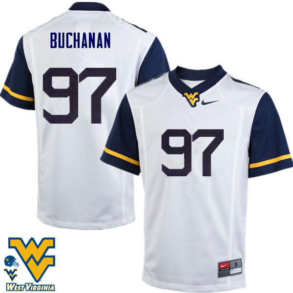 NCAA Men's Daniel Buchanan West Virginia Mountaineers White #97 Nike Stitched Football College Authentic Jersey QZ23R75QD